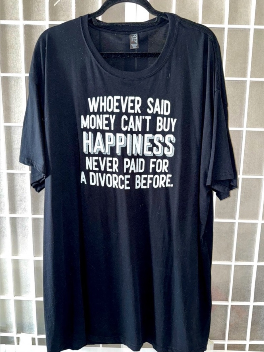 DIVORCE = HAPPINESS Unisex Black Tee Shirt with White Lettering by RTP, size 2X